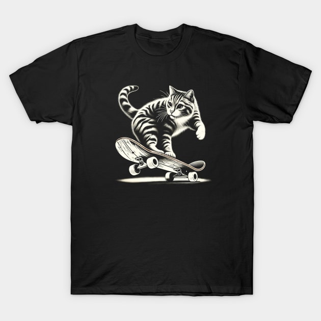 Skater Cat T-Shirt – Feline Skateboarder Urban Tee T-Shirt by Klimek Prints